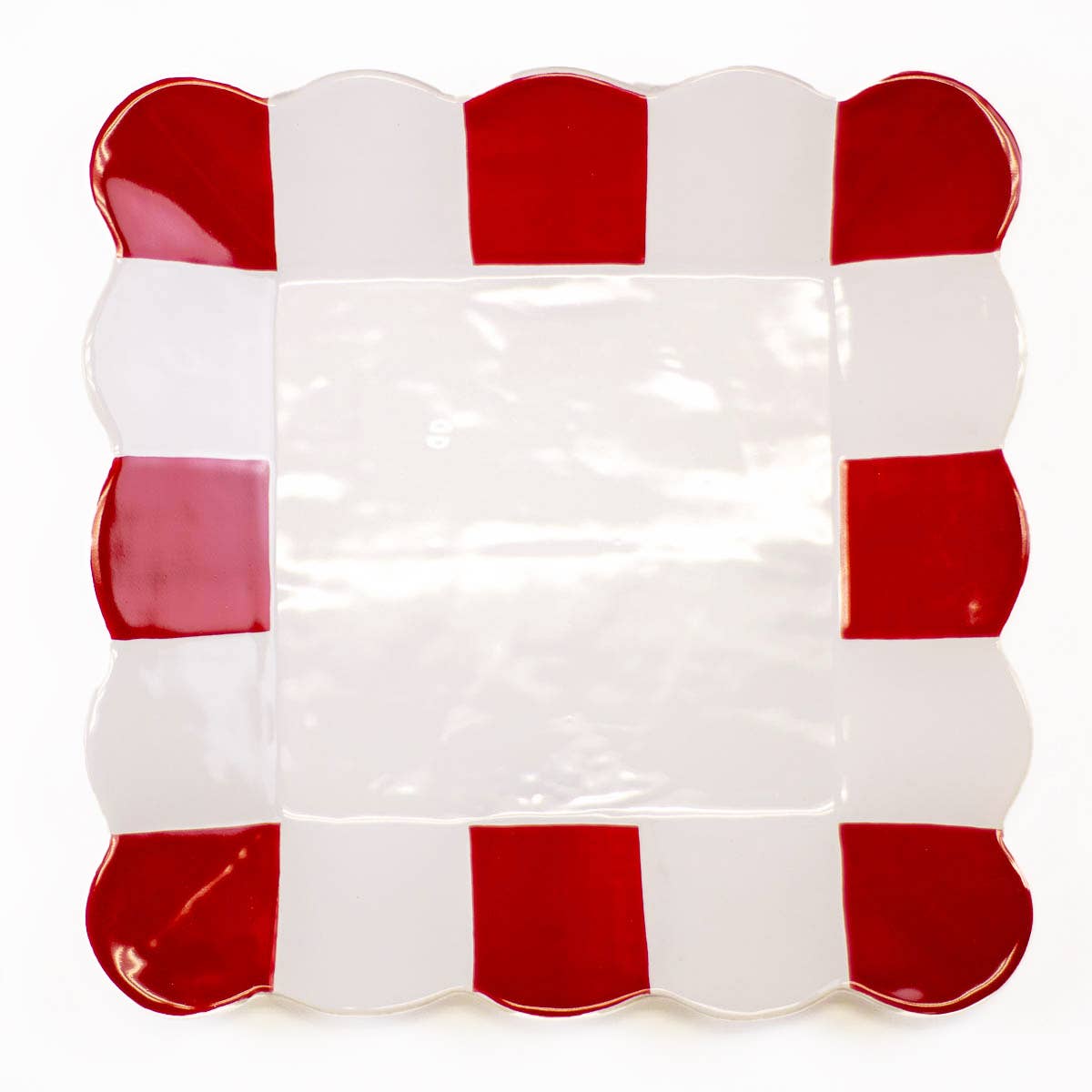 Scalloped Square Platter White/Red 11.5x11.5