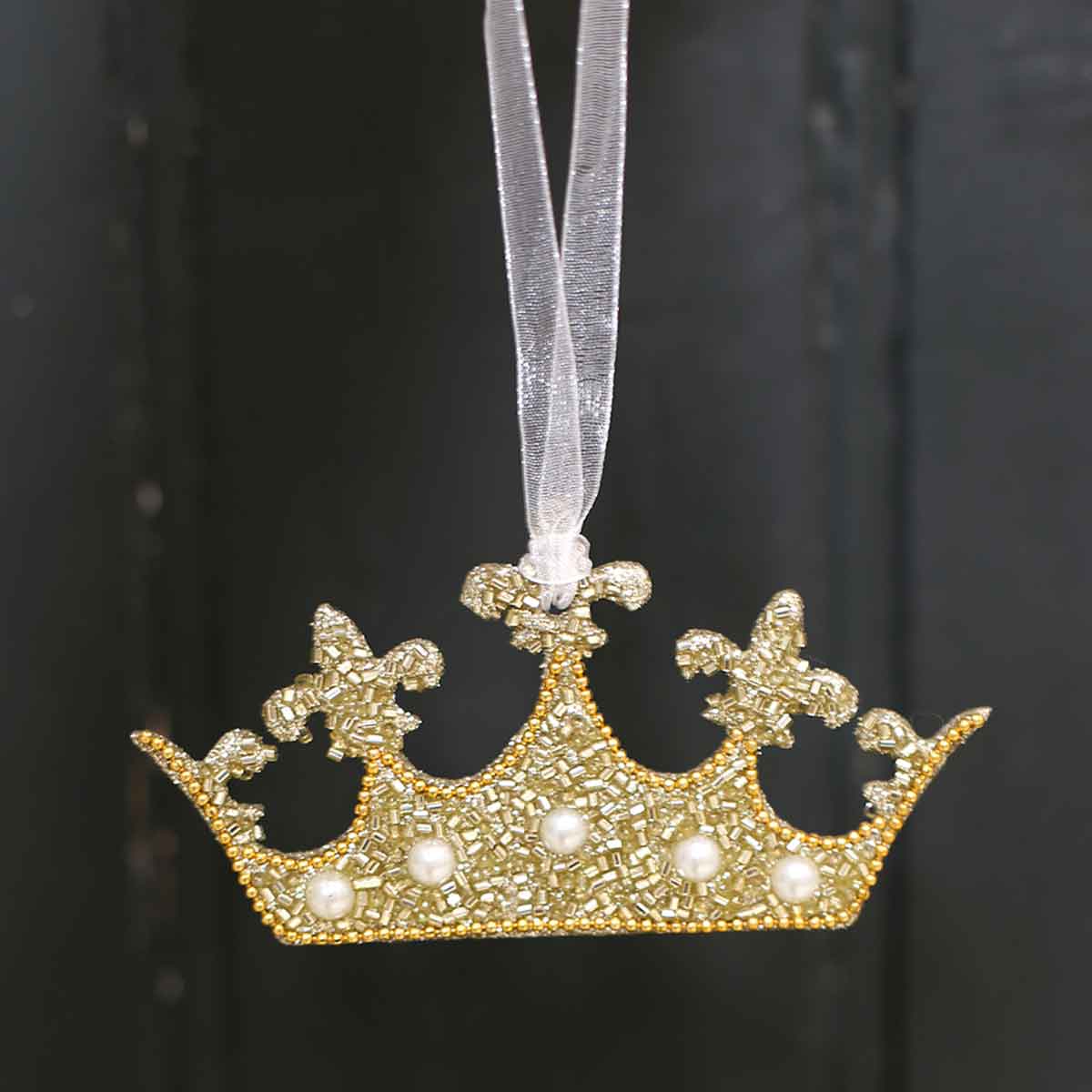 Letizia Crown Ornament Gold/Pearl 4x2