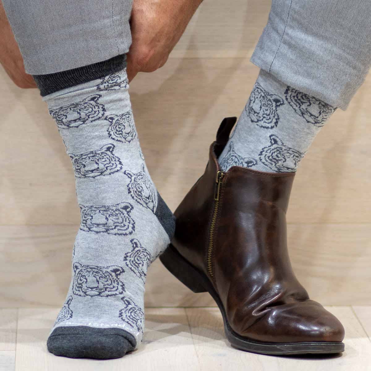 Men's Tiger Face Socks Gray/Charcoal One Size