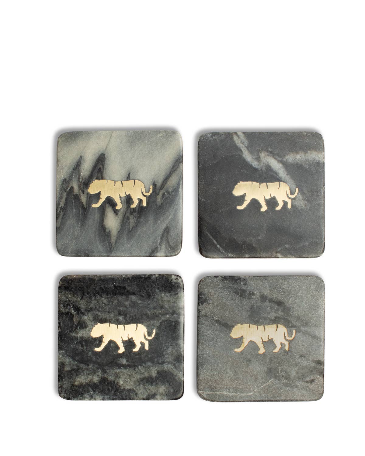 Tiger Marble Coasters Black/Brass 4x4 Set of 4