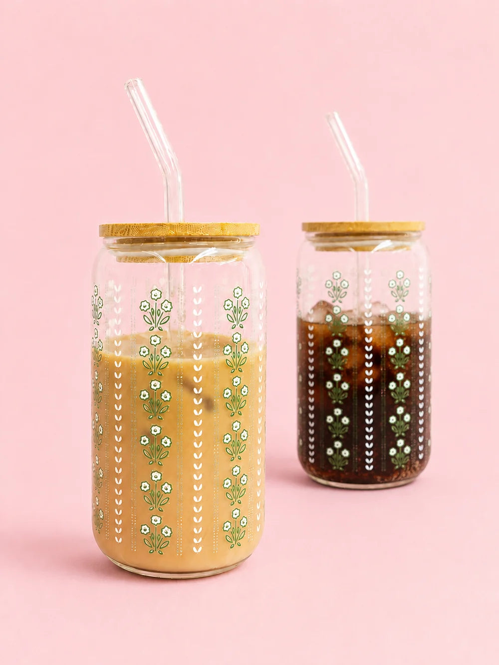 Hedge & Petal Latte Glass with Straw and Lid