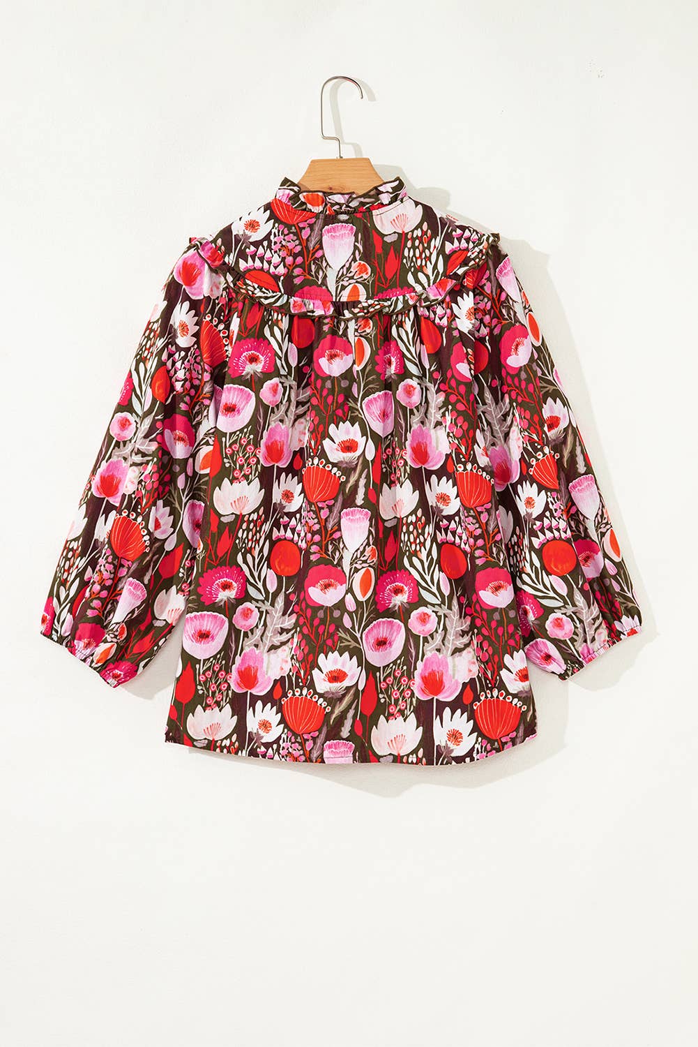 Floral 3/4 Sleeve Tie Neck Blouse | S-XL