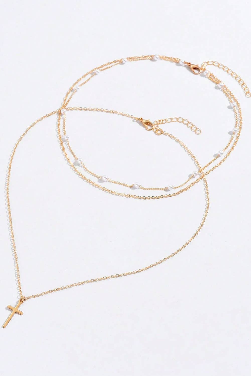LDC Plated Pendant Pearl Decor Triple Layer Chain Necklace