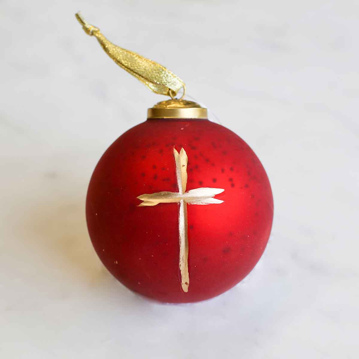 Cruix Glass Ball Ornament Red/Gold 4"