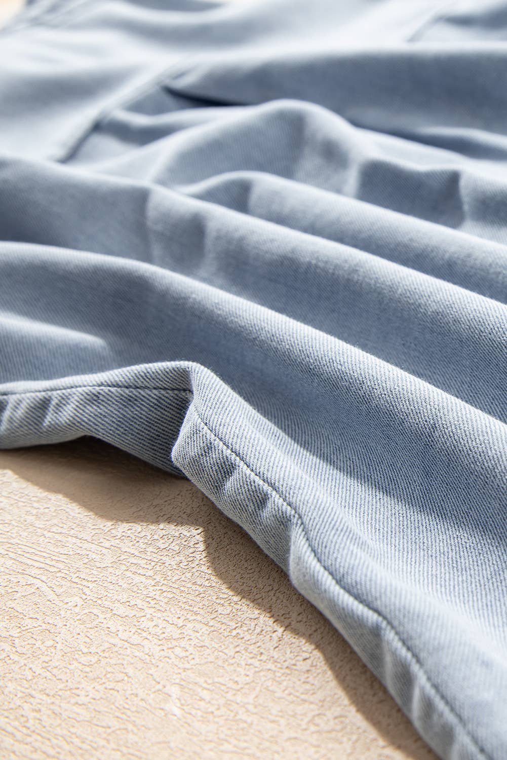 Ruffle Short Puff Sleeve Chambray Shirt | S-XL