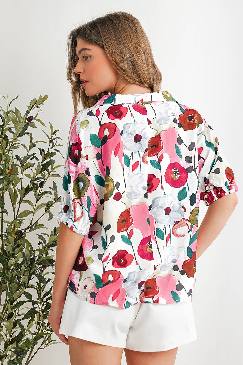 Floral Print Slit V Neck Blouse | S-XL