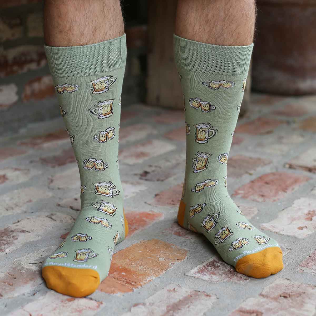 Men's Beer Cheers Socks Sage/Orange One Size