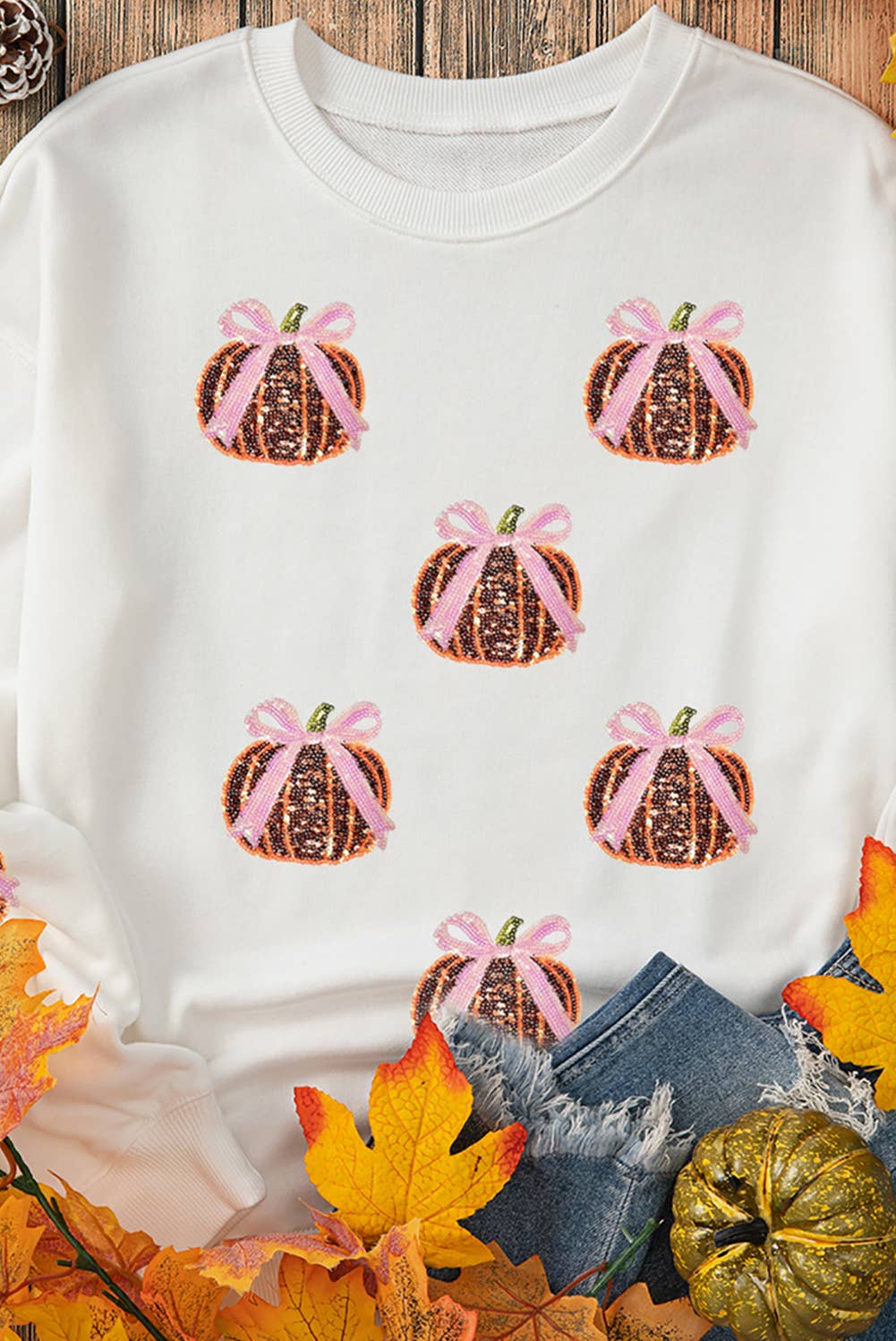 Sequin Bow Pumpkin Patched Graphic Sweatshirt | S-2XL