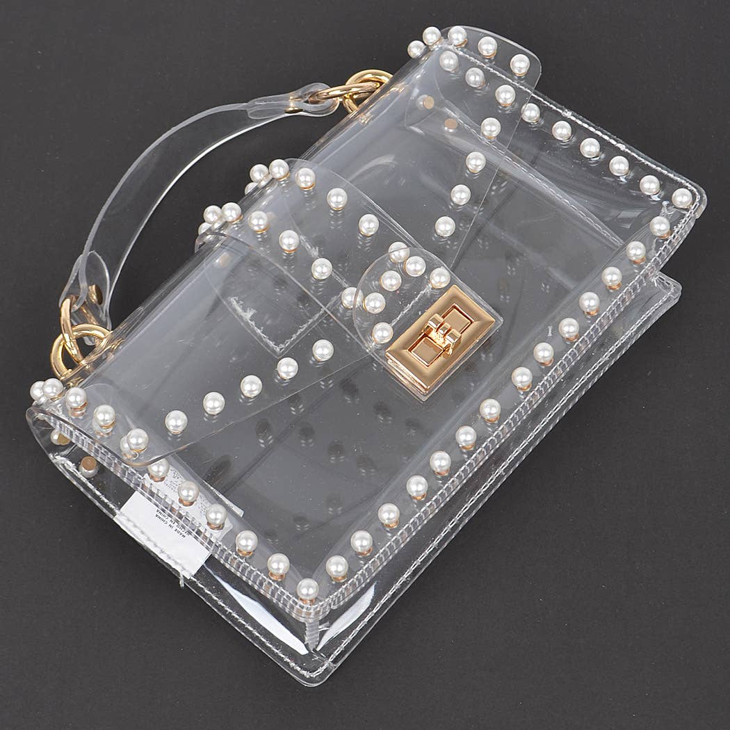 Transparent Clutch W/Faux Pearl