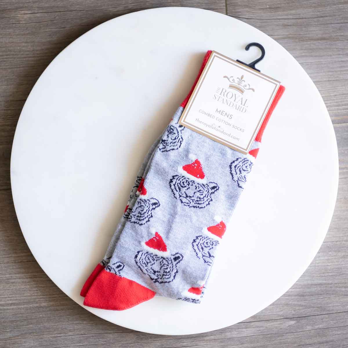 Men's Tiger Santa Socks Red/Gray/Black One Size