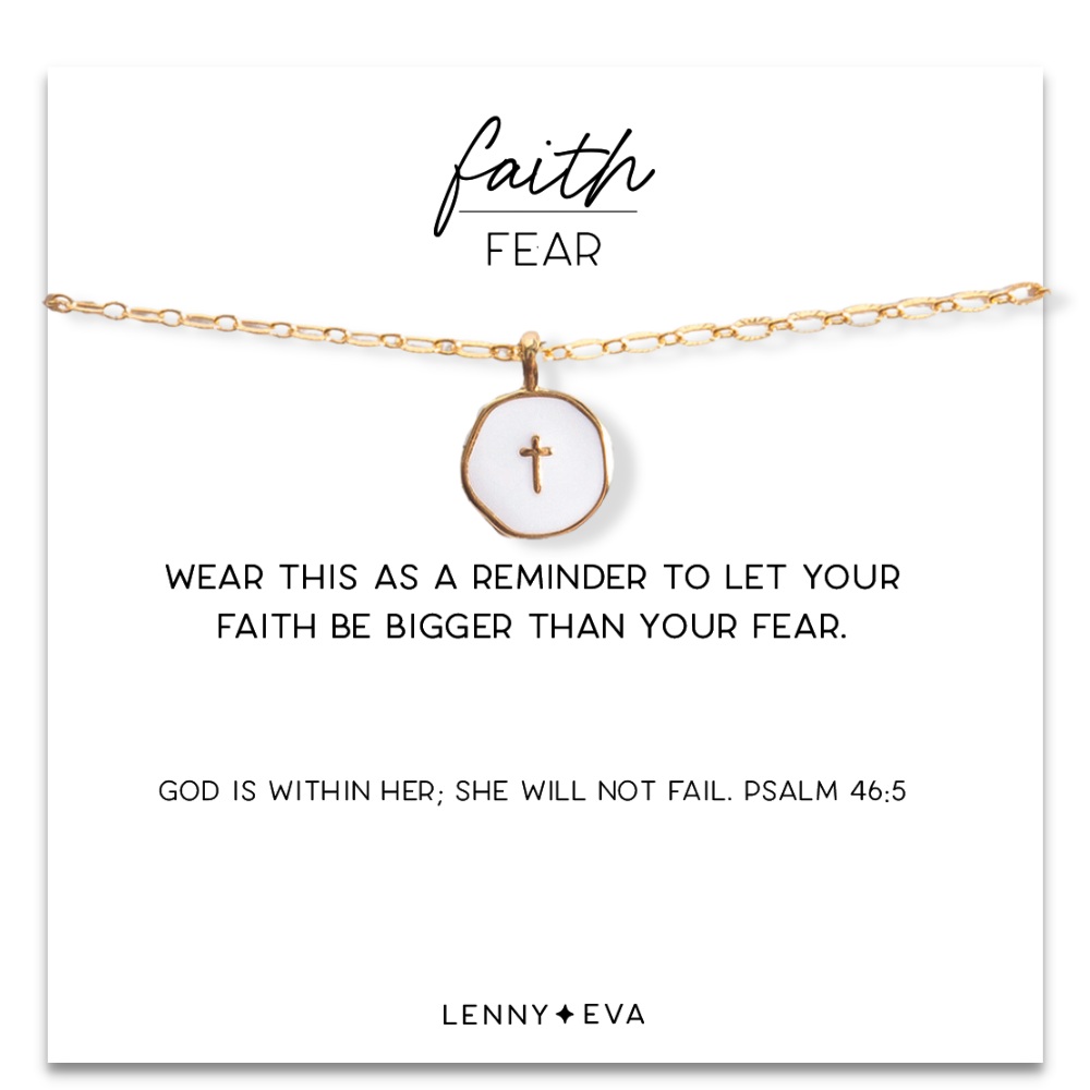 Faith Over Fear Necklace-White Cross | Christian