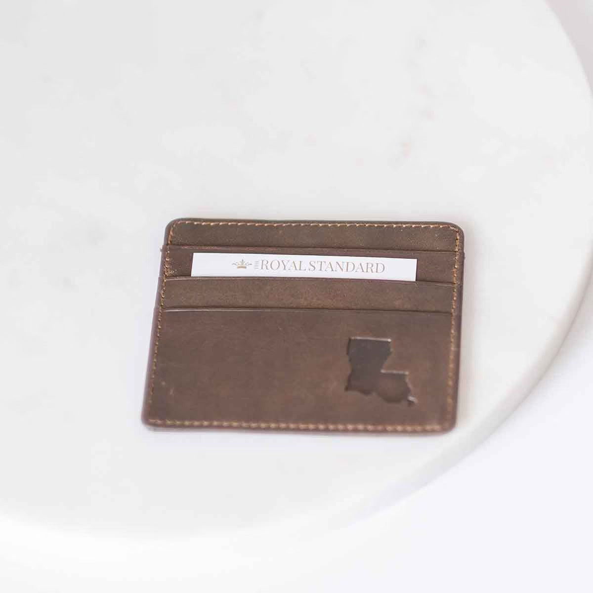 Louisiana Leather Embossed Slim Wallet Dark Brown 3.5x4