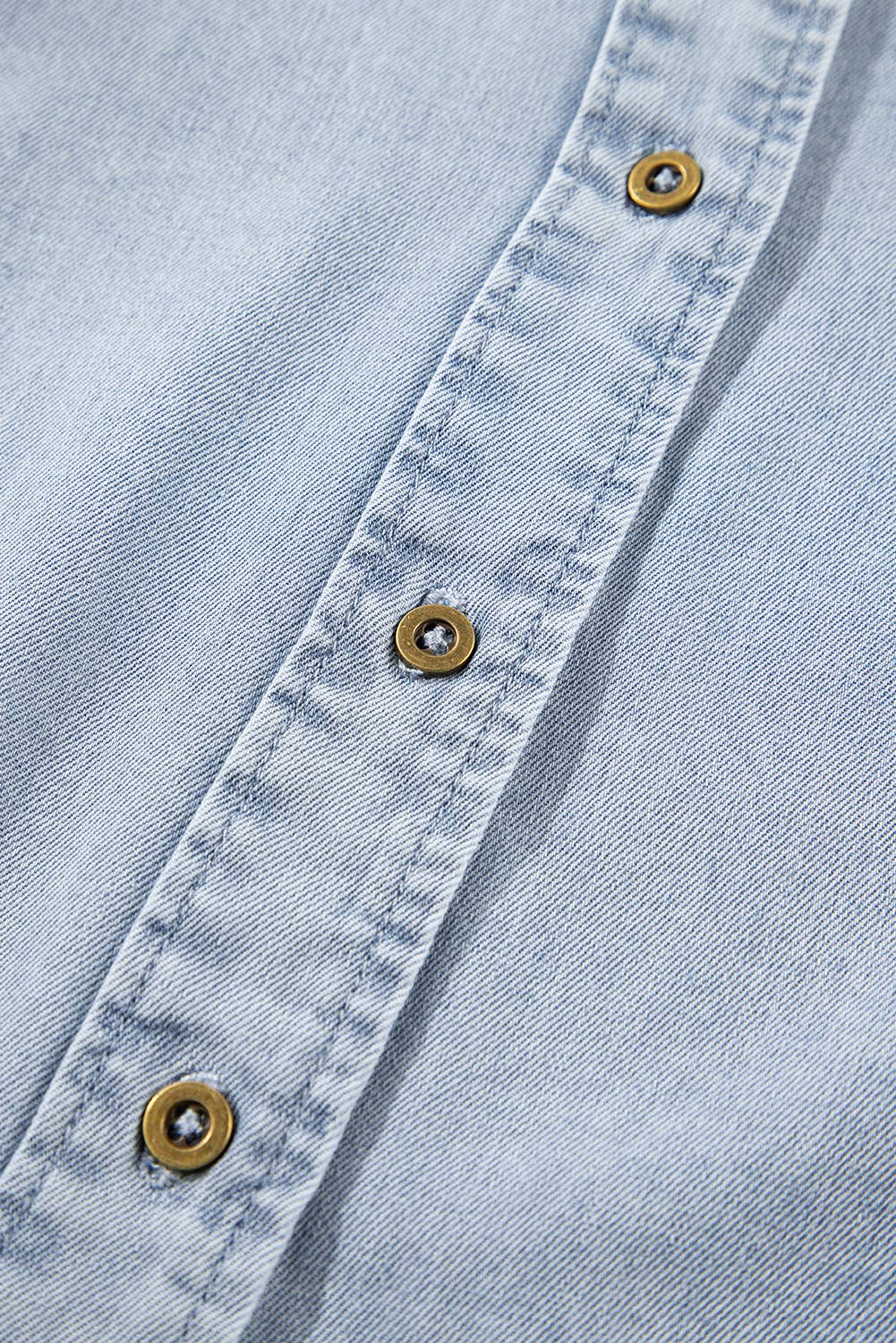 Ruffle Short Puff Sleeve Chambray Shirt | S-XL