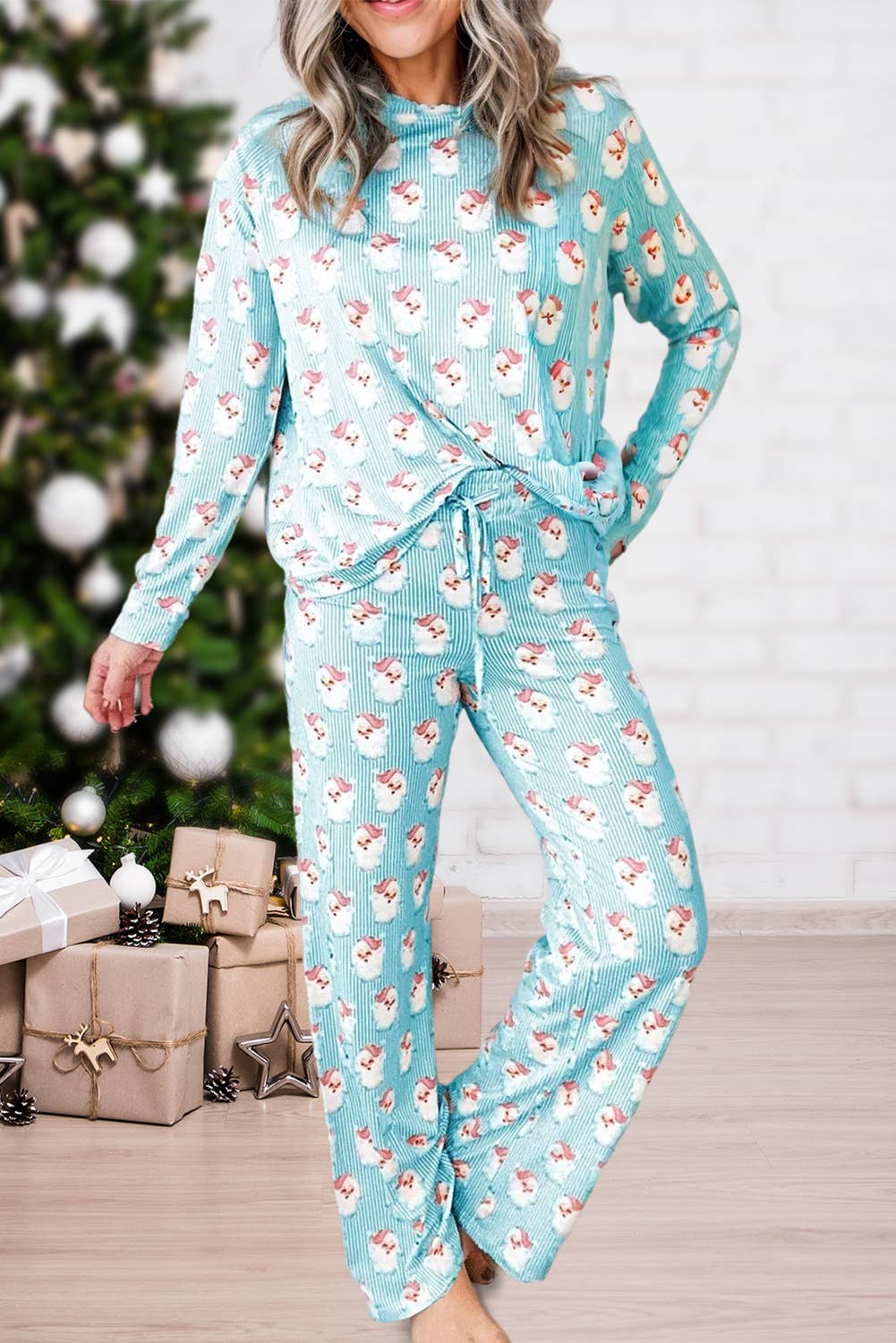 Christmas Santa Claus Striped Print Lounge Set | S-2XL