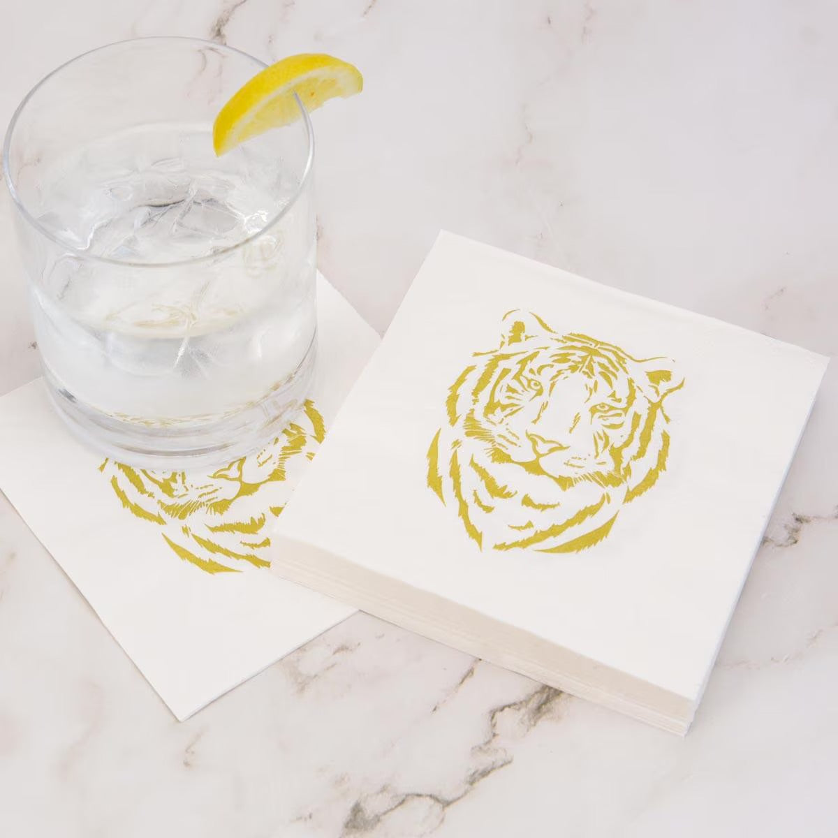 Easy Tiger Cocktail Napkins White/Light Gold 5"