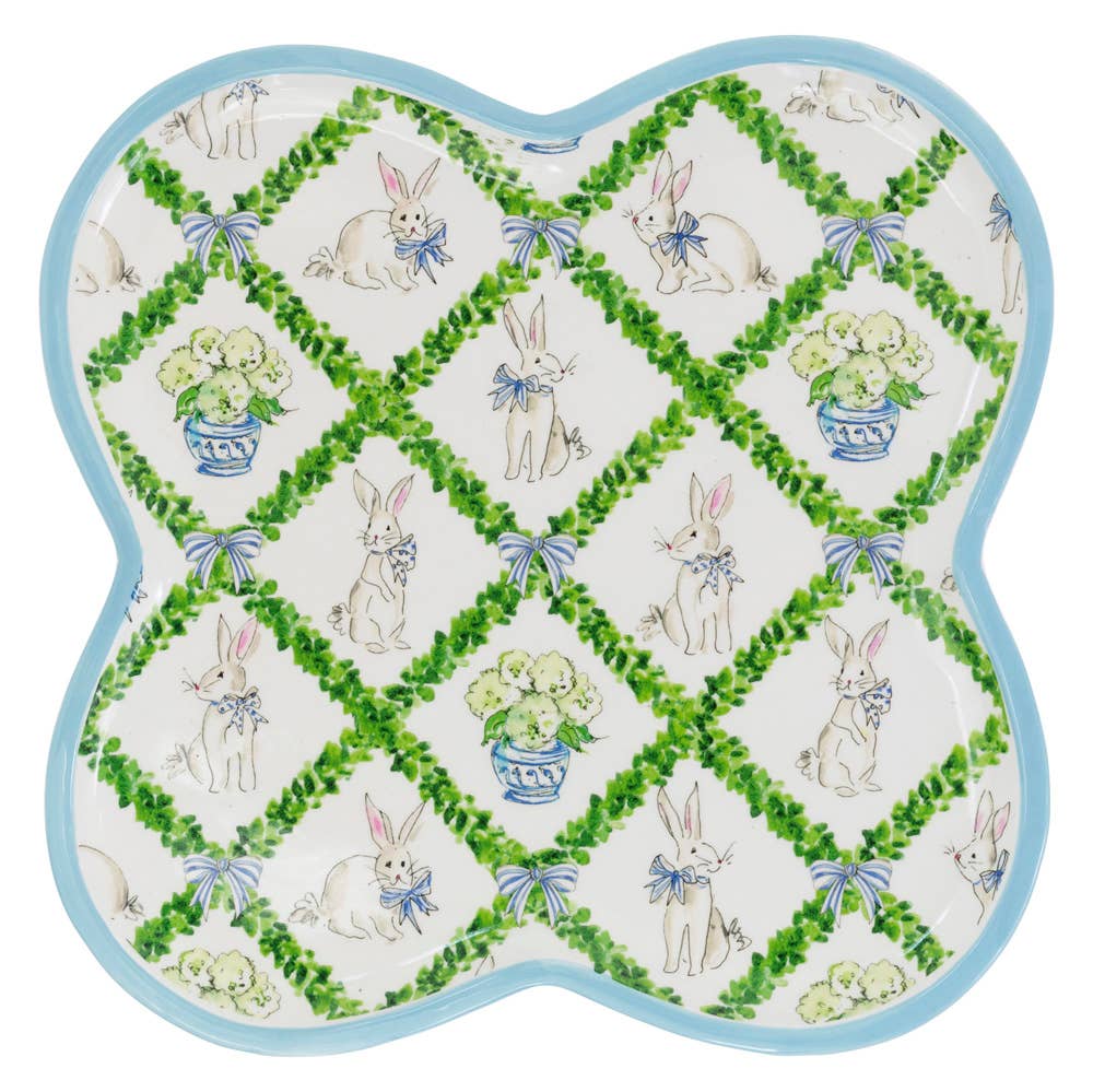 12.25" Boxwood Trellis Clover Ceramic Platter Rosanne Beck