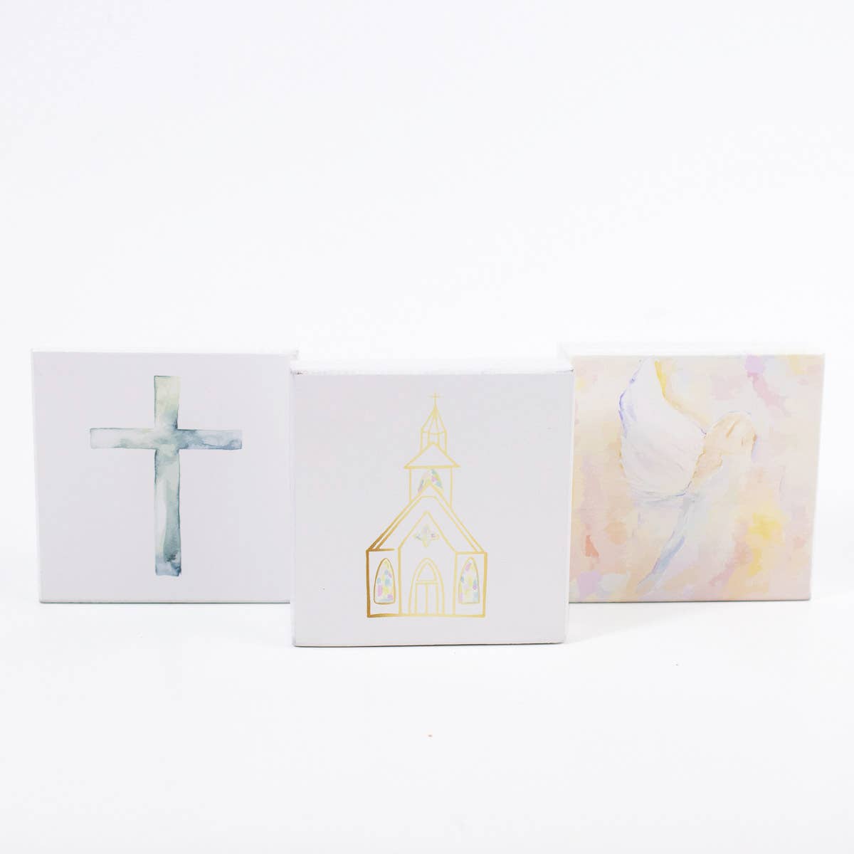 Watercolor Cross Block Art White/Blue 4x4x1