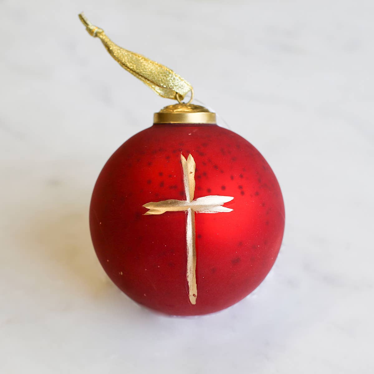 Cruix Glass Ball Ornament Red/Gold 4"