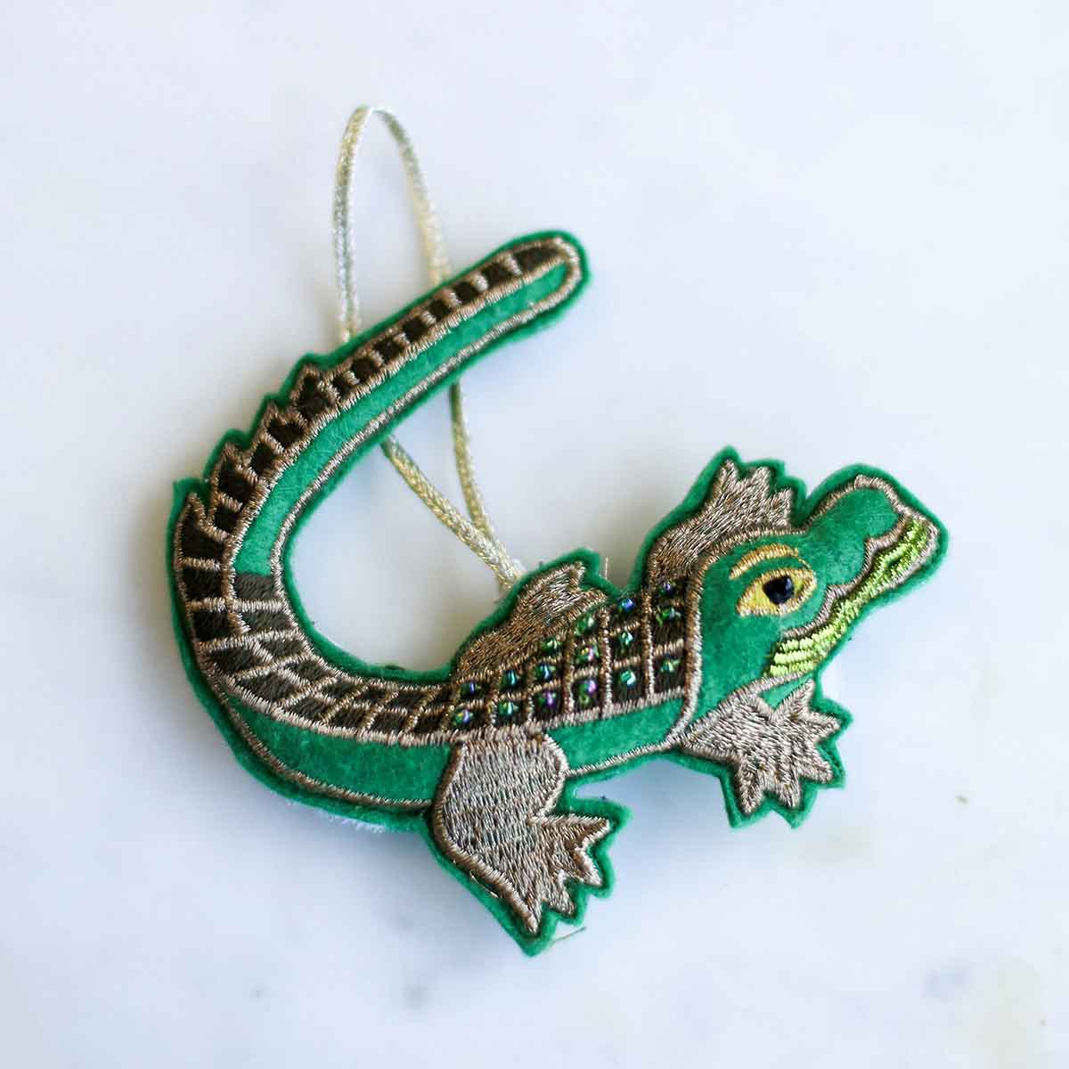Gator Beaded Ornament Green 4x4