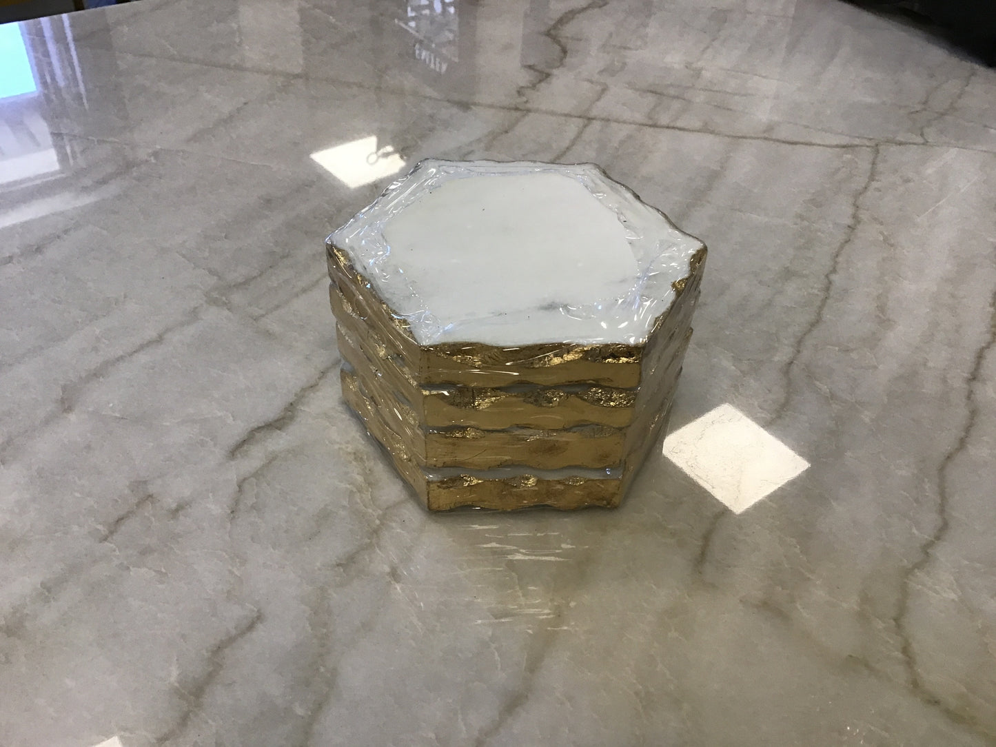 Vernazza Marble Coasters White/Gold 4x4 Set of 4