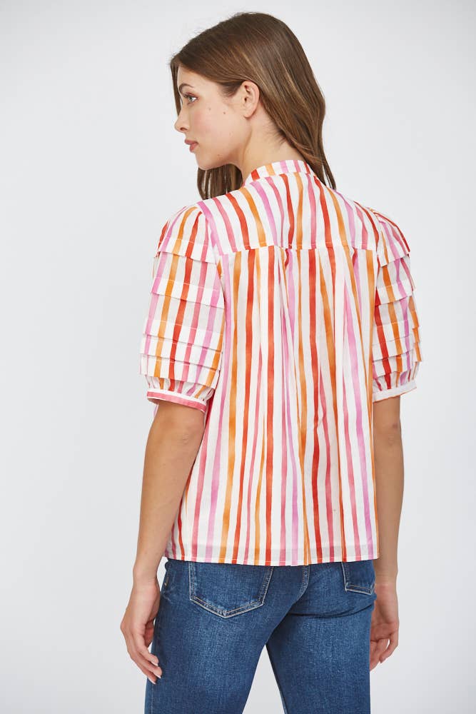 STRIPE COTTON POPLIN TUCK DETAIL PUFF SLV SHIRT FT22203