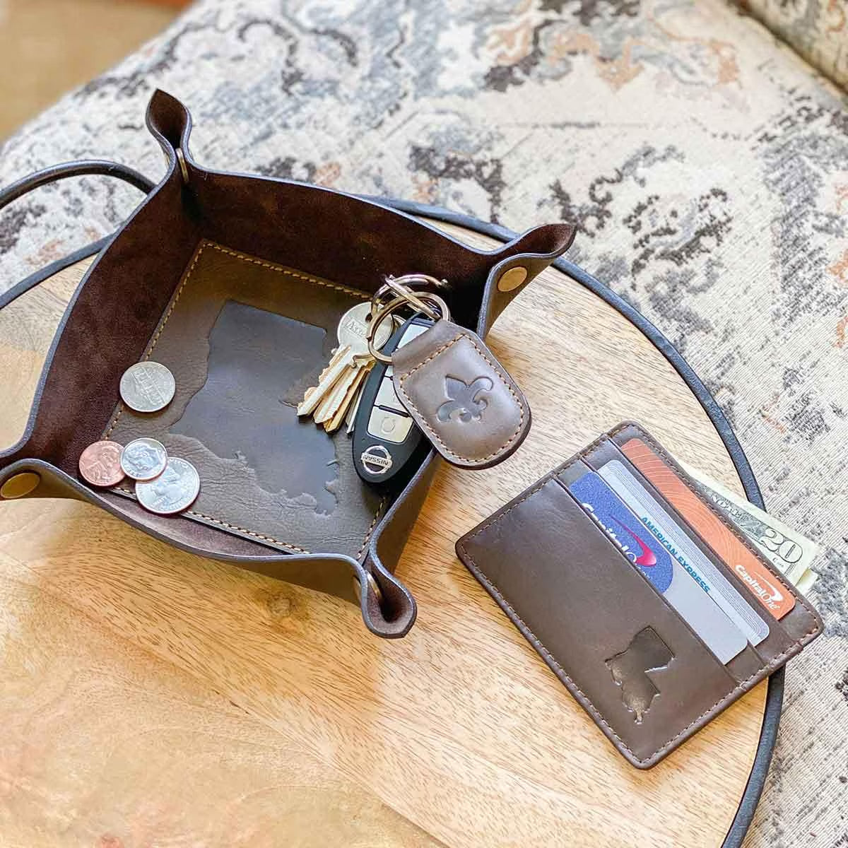 Louisiana Leather Embossed Slim Wallet Dark Brown 3.5x4