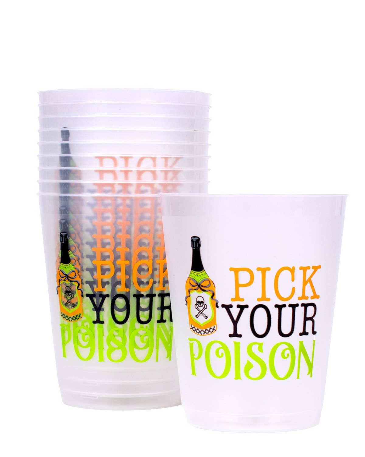 Pick Your Poison Party Cups Frosted/Orange/Green 16oz Set of 10