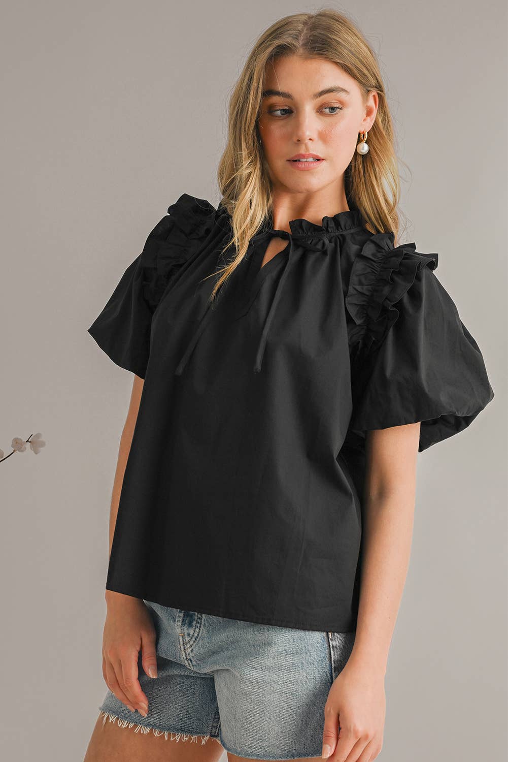 Ruffled Puff Short Sleeve Casual Blouse | S-XL