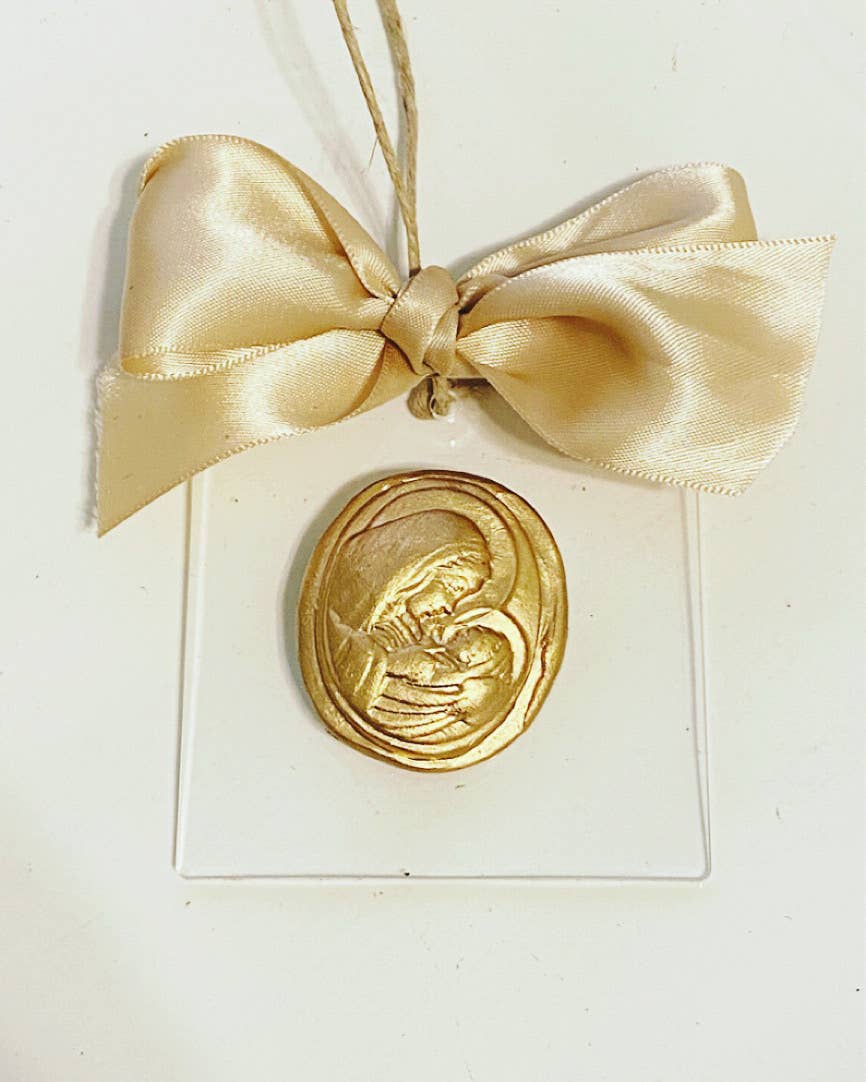 Gold Leaf Gilded Mary & Baby Jesus Intaglio Ornament