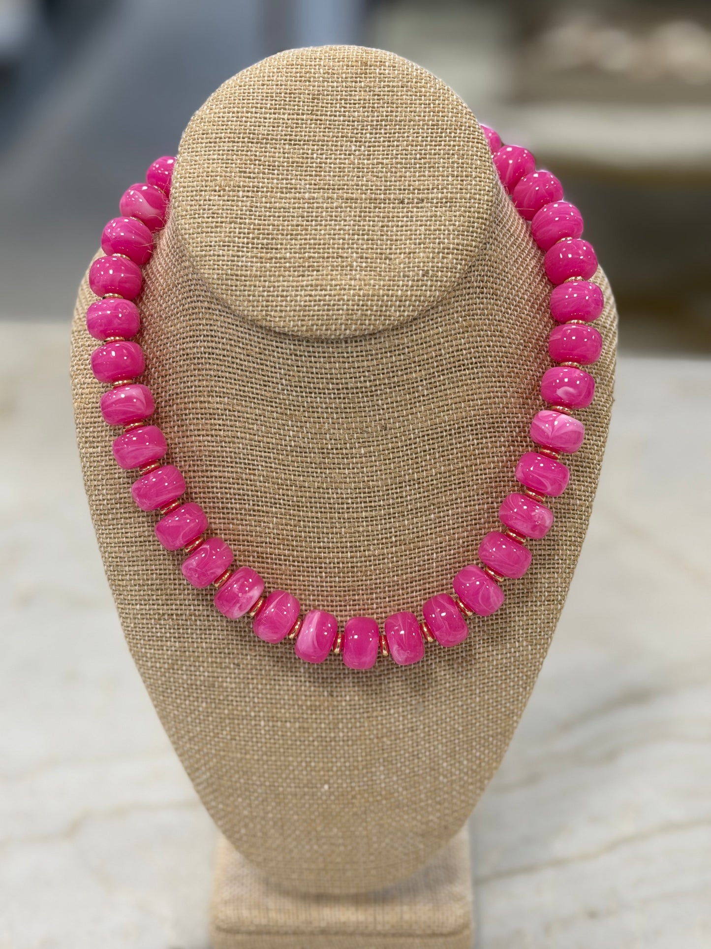 Pink Chunky Beaded Necklace