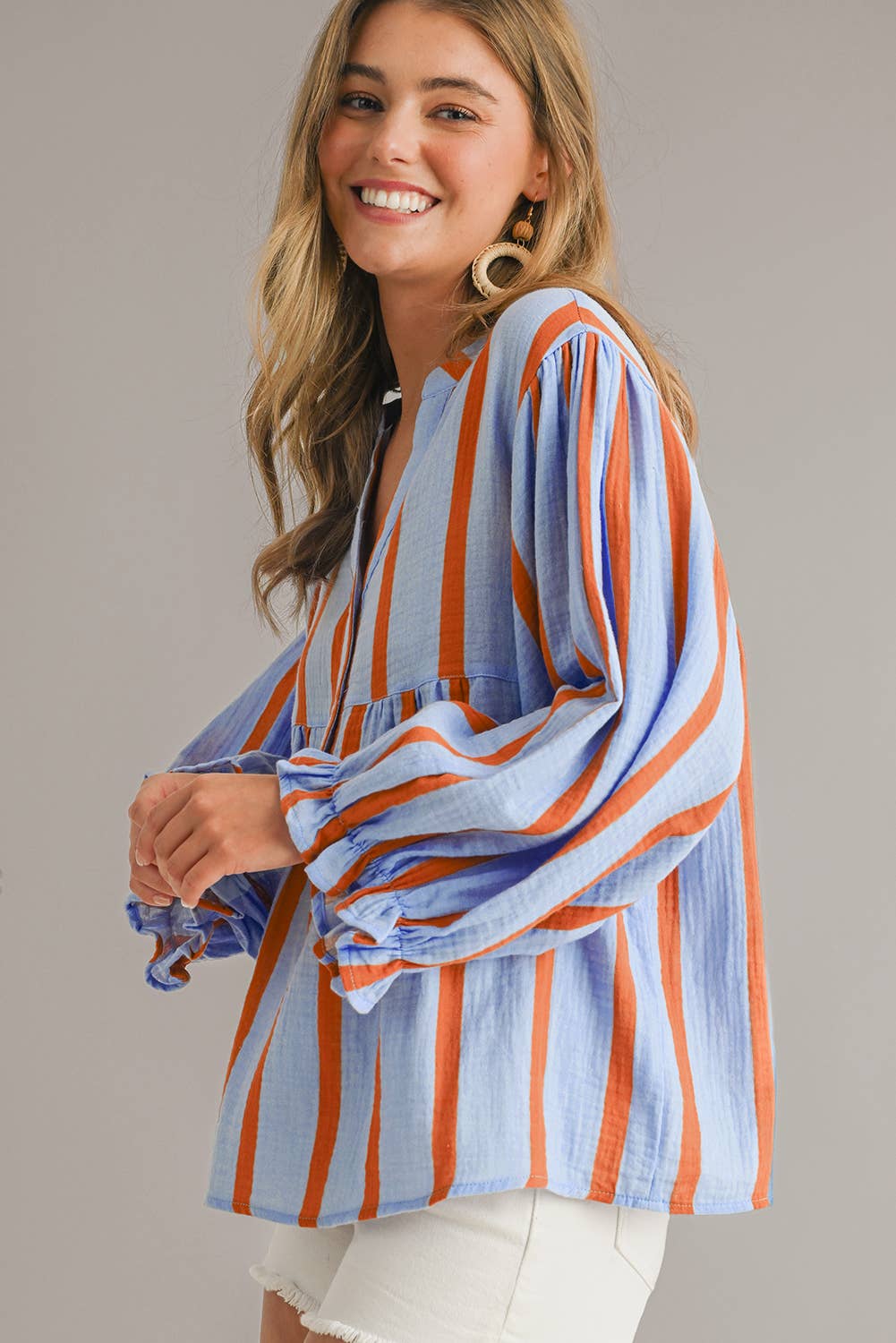 Textured Stripe Buttoned Front 100%Cotton Shirt | S-XL