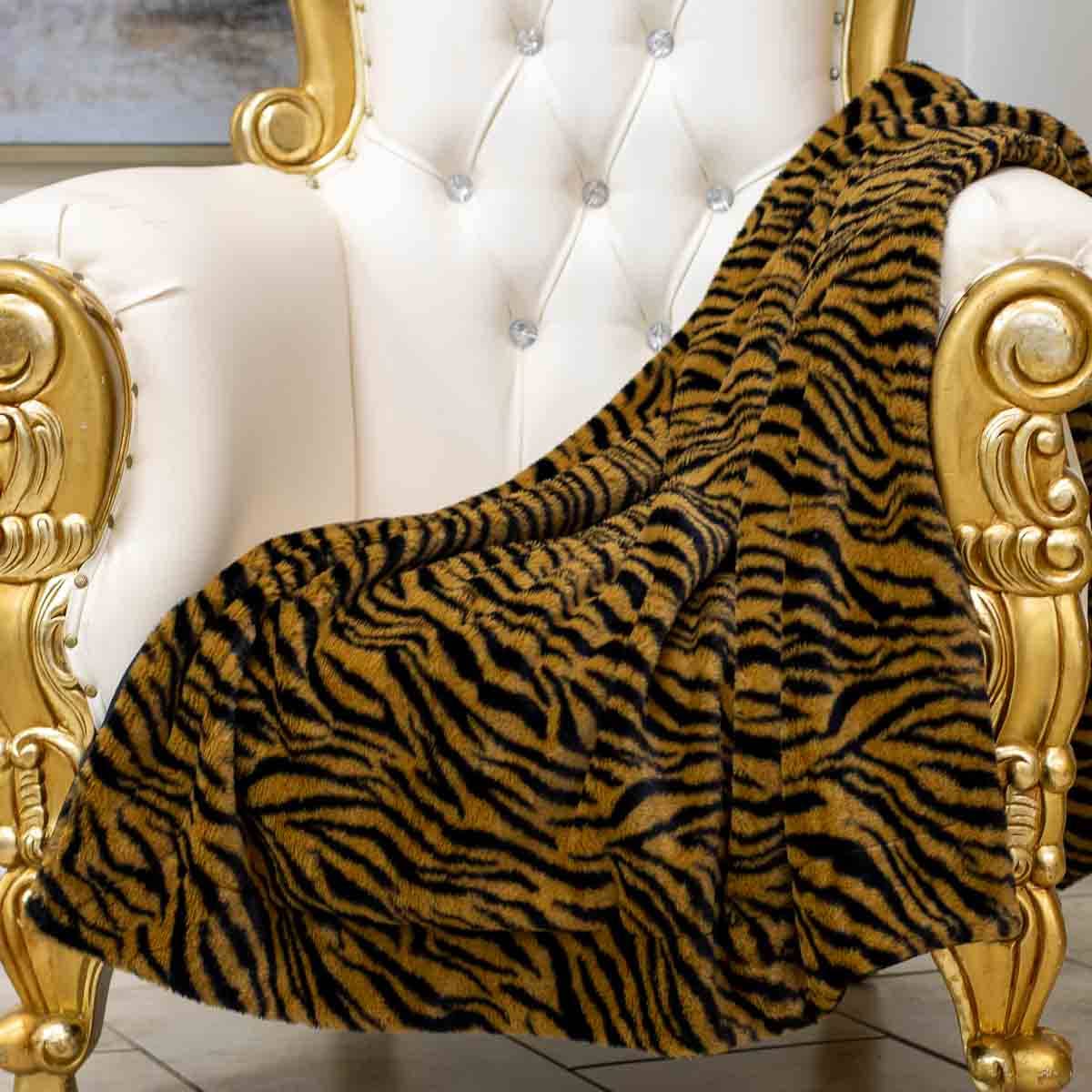 Tiger Stripe Faux Fur Throw Black/Camel 50x60