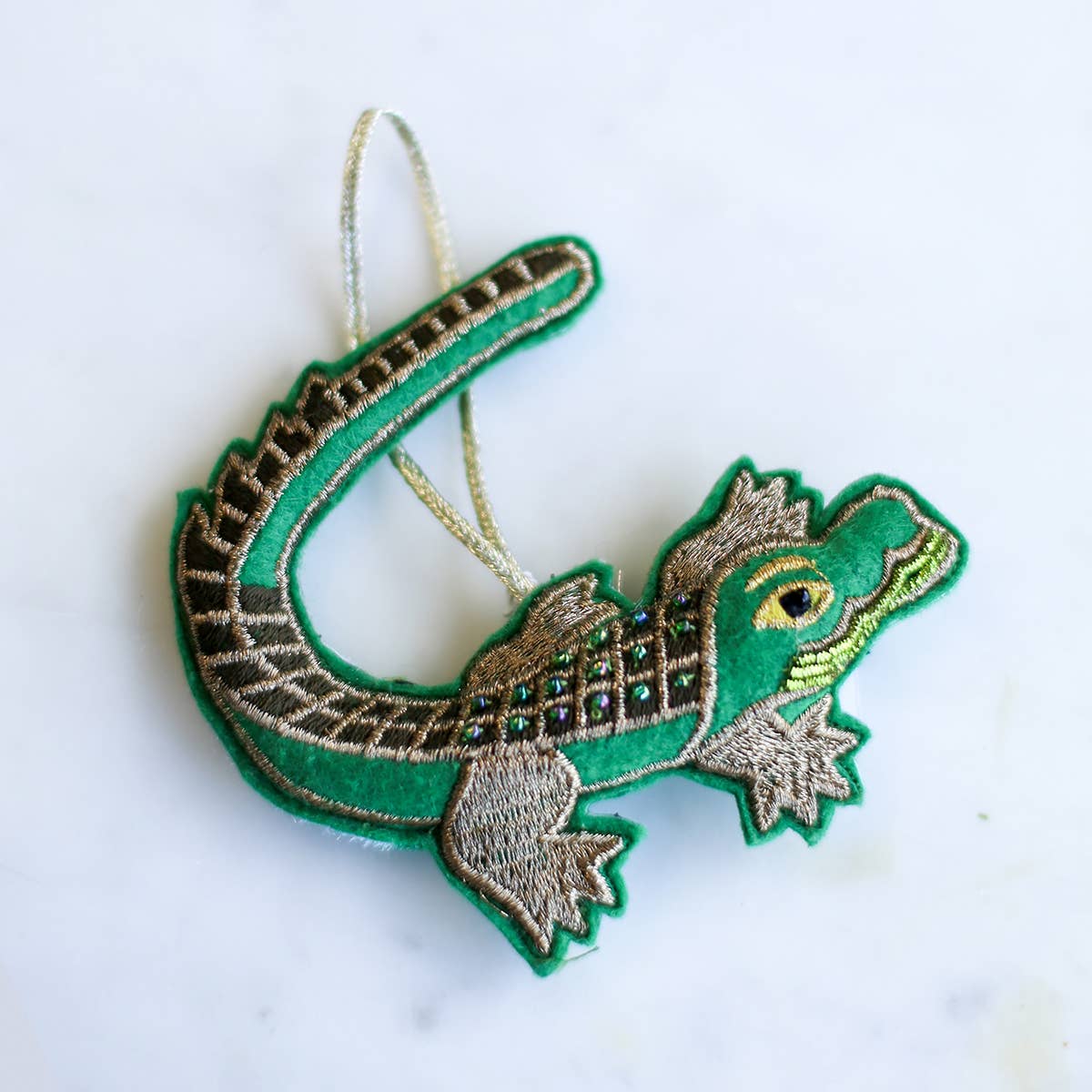Gator Beaded Ornament Green 4x4