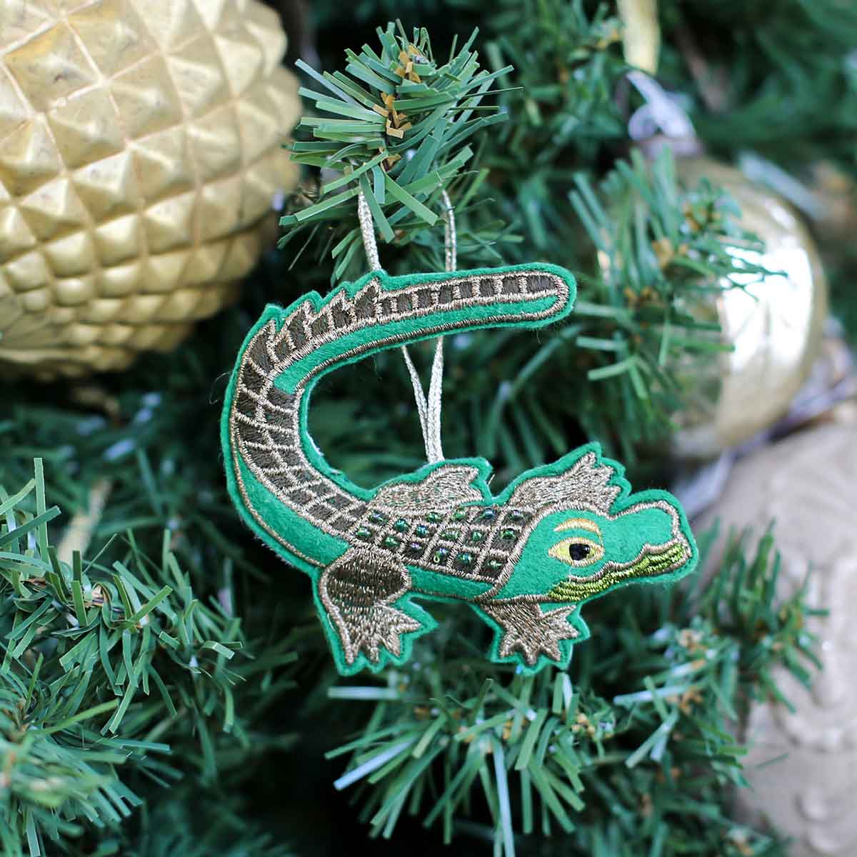 Gator Beaded Ornament Green 4x4