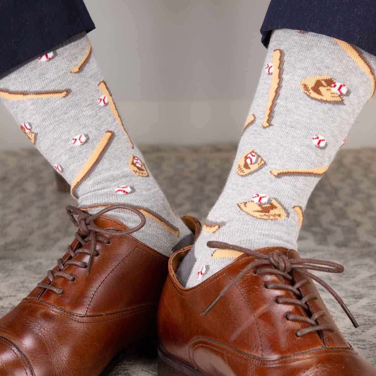 Men's Baseball Socks Gray/Brown One Size