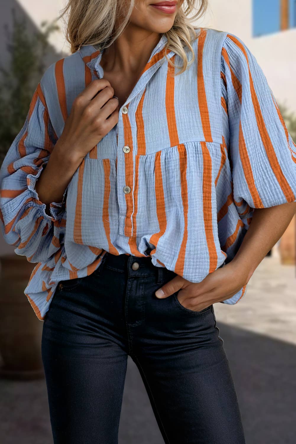 Textured Stripe Buttoned Front 100%Cotton Shirt | S-XL