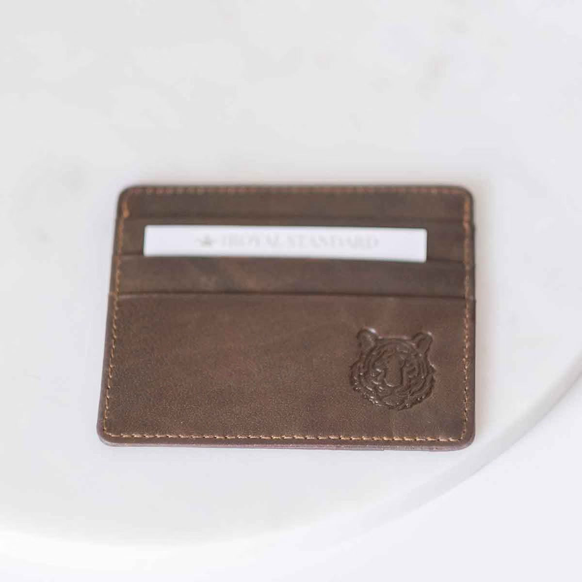 Tiger Leather Embossed Slim Wallet Dark Brown 3.5x4