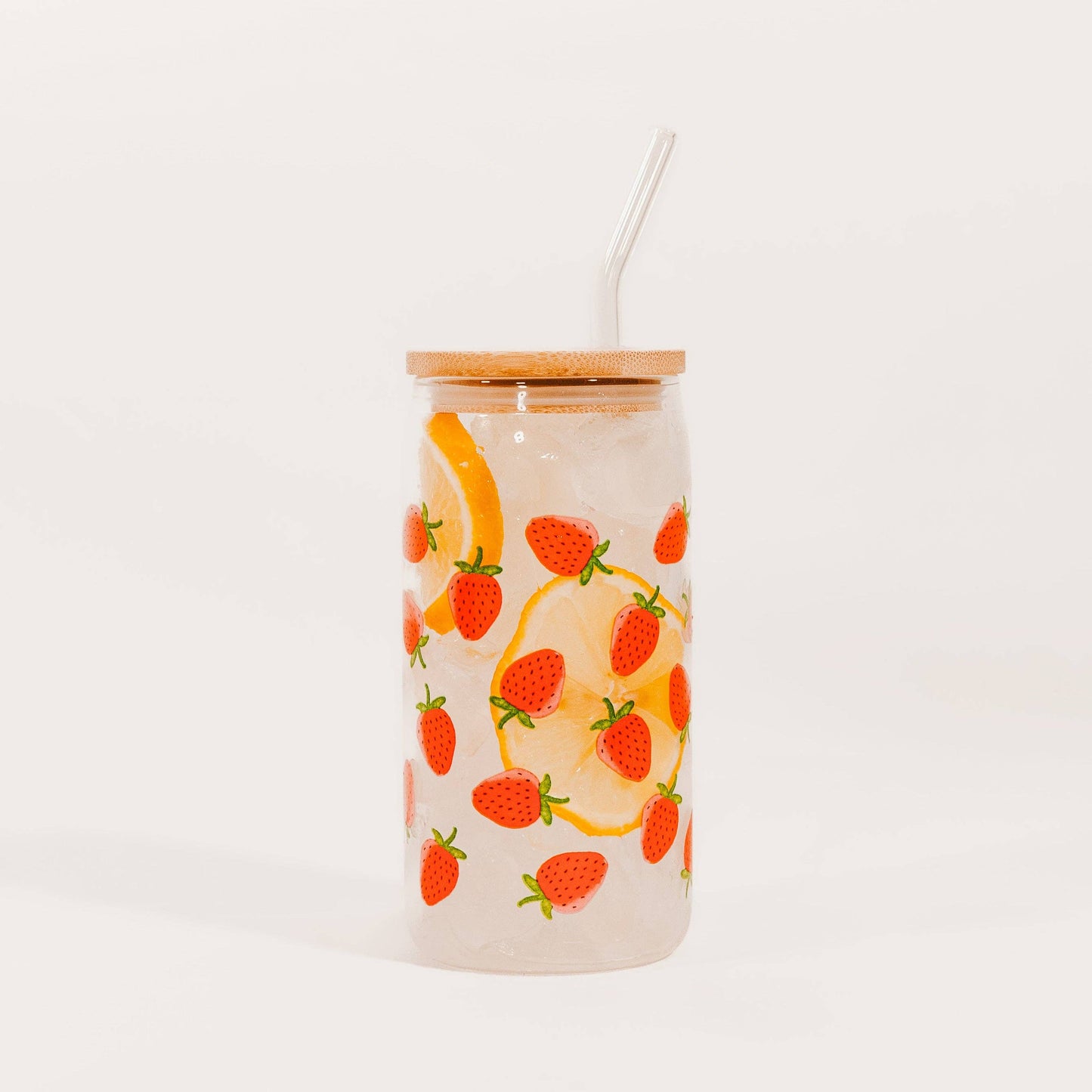Strawberry 17 oz Can Glass w/ Straw and Lid - Decor & Gifts