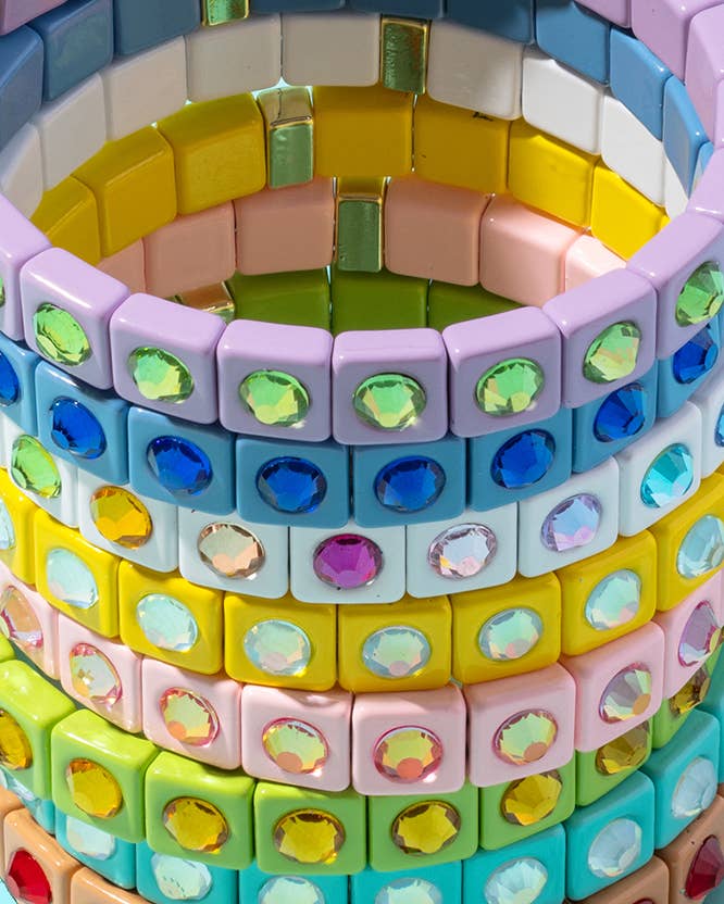 Stretch Bracelet - Enamel w/ Small Circle Stones - Maeve