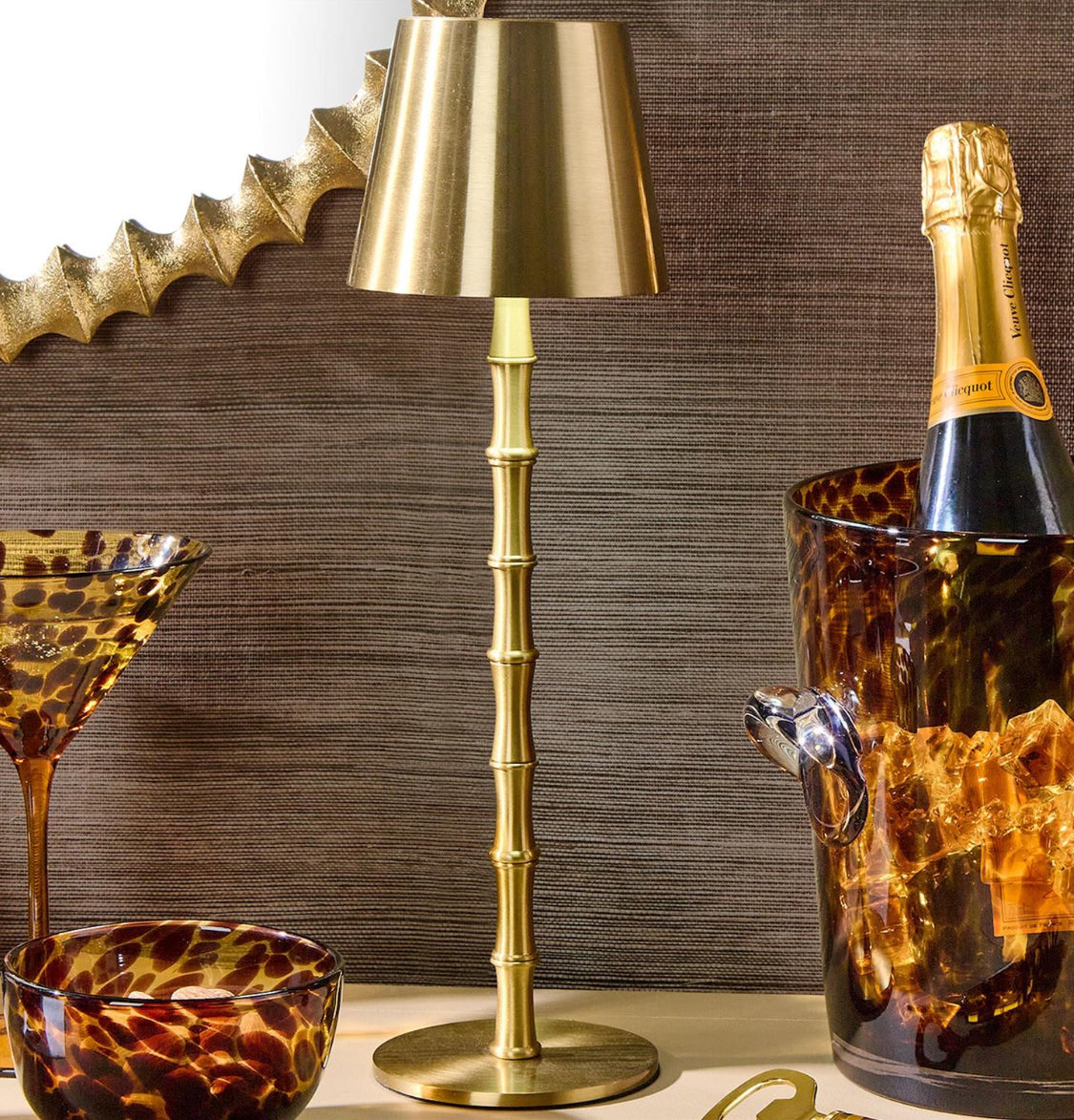 LED Cordless Gold Bamboo Table Lamp
