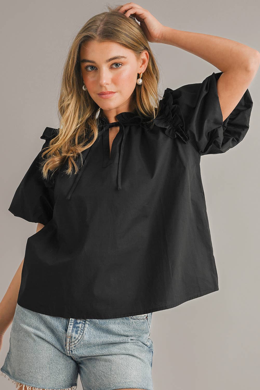 Ruffled Puff Short Sleeve Casual Blouse | S-XL
