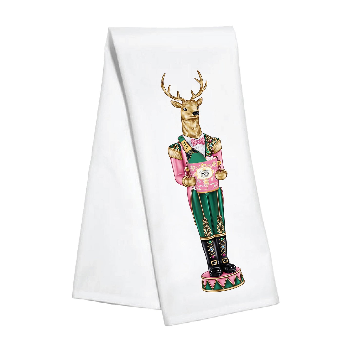 Kitchen Towel - Holiday Reindeer with Champagne