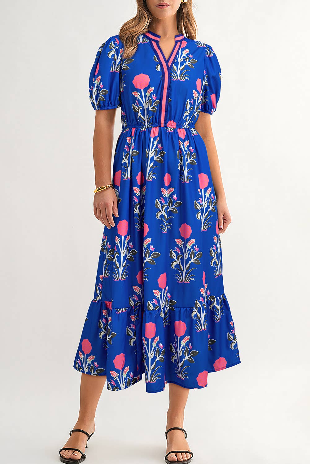 BOHO Floral Puff Sleeve High Waist Maxi Dress | S-XL
