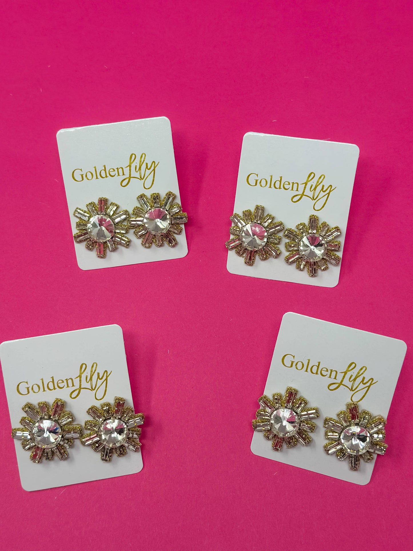 Rhinestone Burst Stud Earrings - Silver