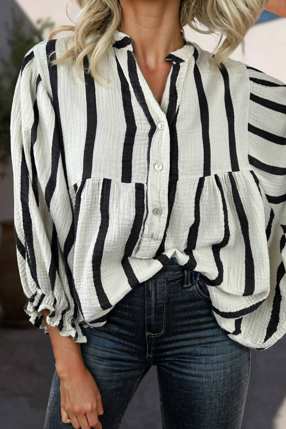 Textured Stripe Buttoned Front 100%Cotton Shirt | S-XL