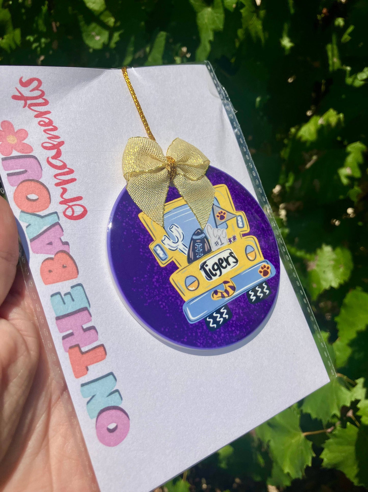 Lsu Tiger inspired football truck style Christmas ornament