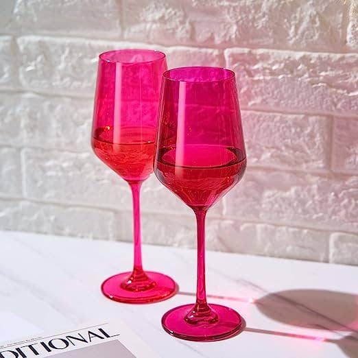 Hot Pink Crystal Wine Glasses | Set of 2 (12 OZ)