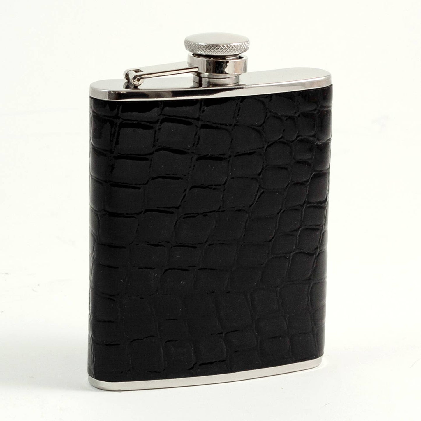 6 oz. Stainless Steel Black "Croco" Leather Flask