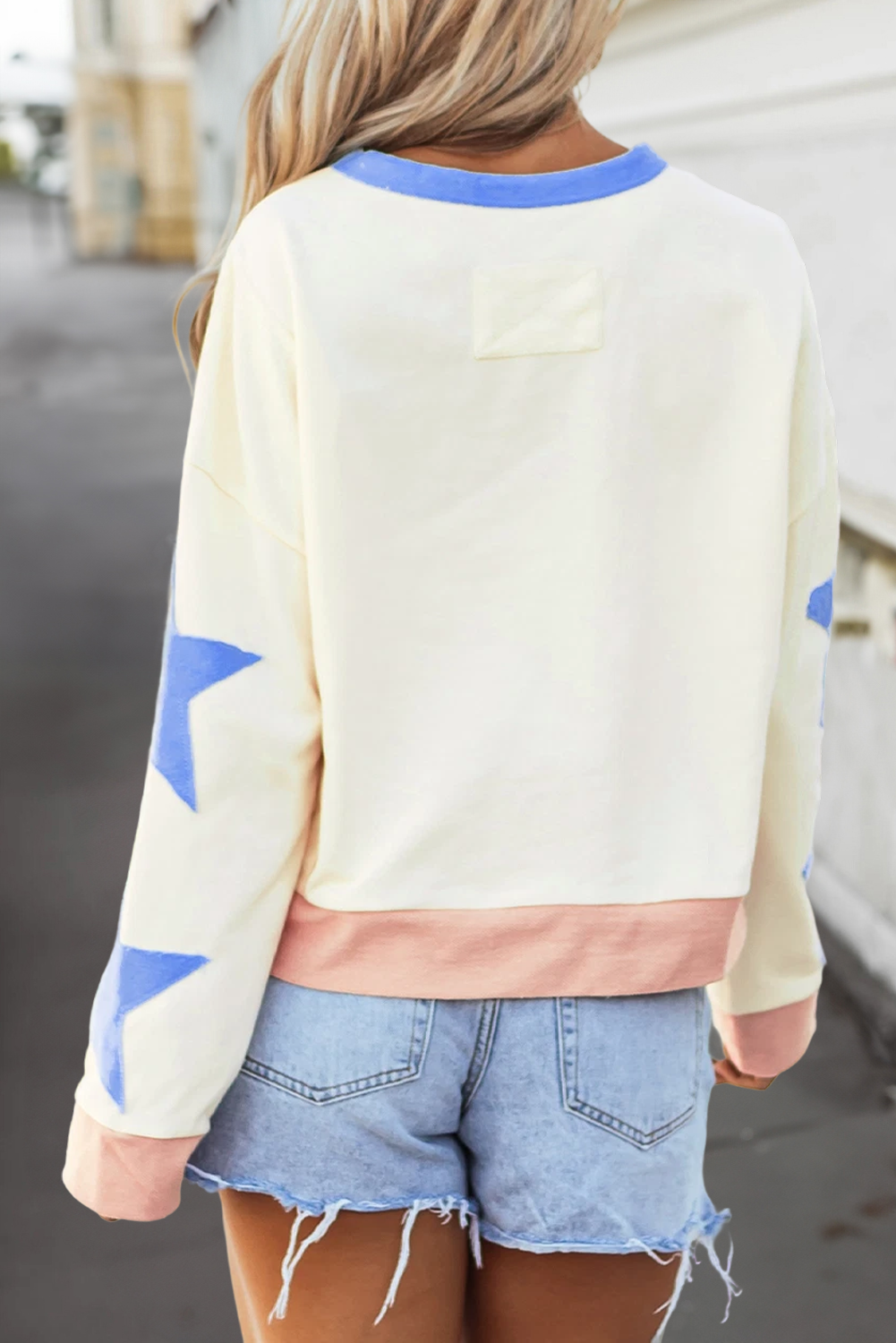 Women Star Exposed Seam Long Sleeved Loose Sweatshirt | S-XL
