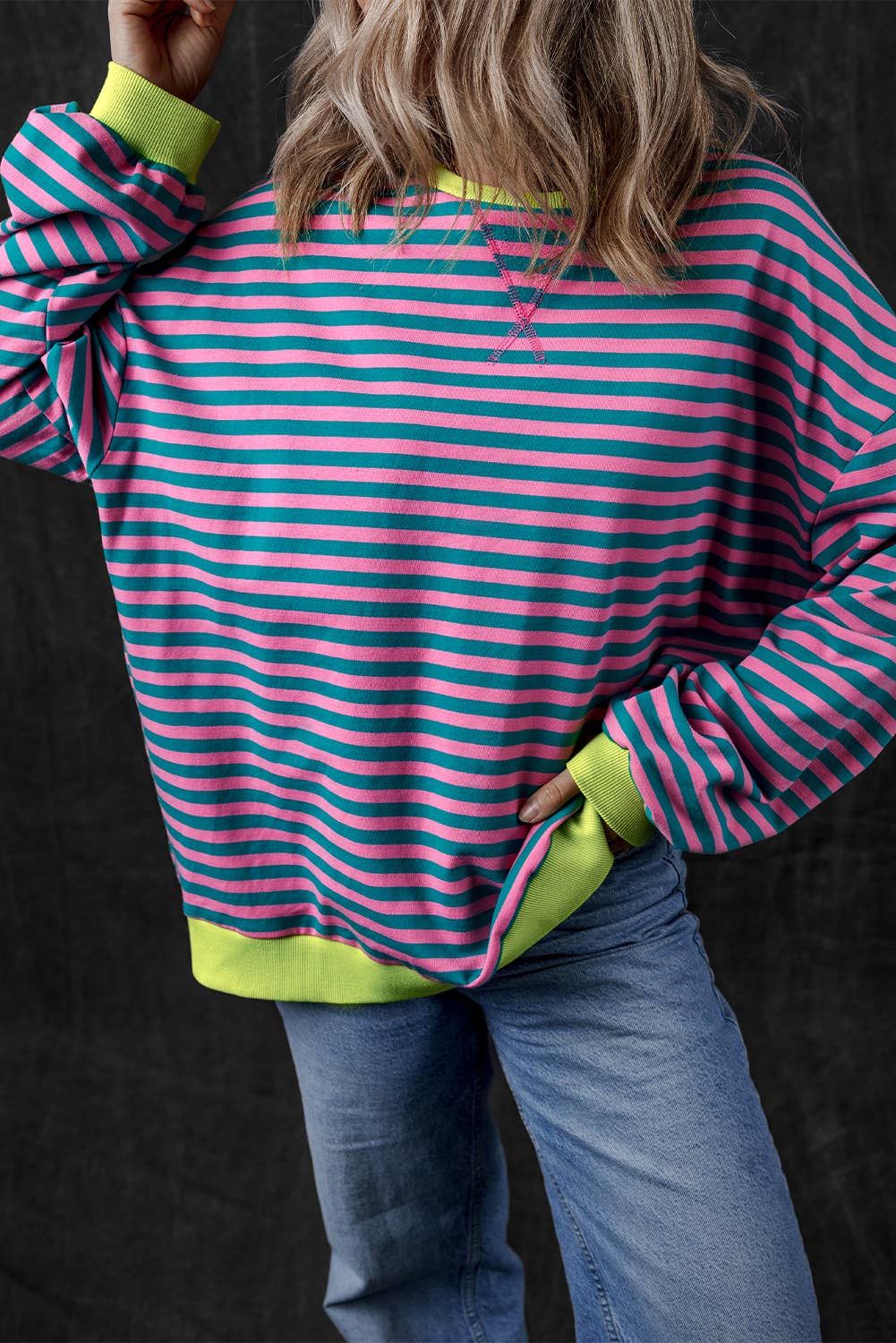 Women Stripe Print Long Sleeve Loose Fit Sweatshirt | S-XL